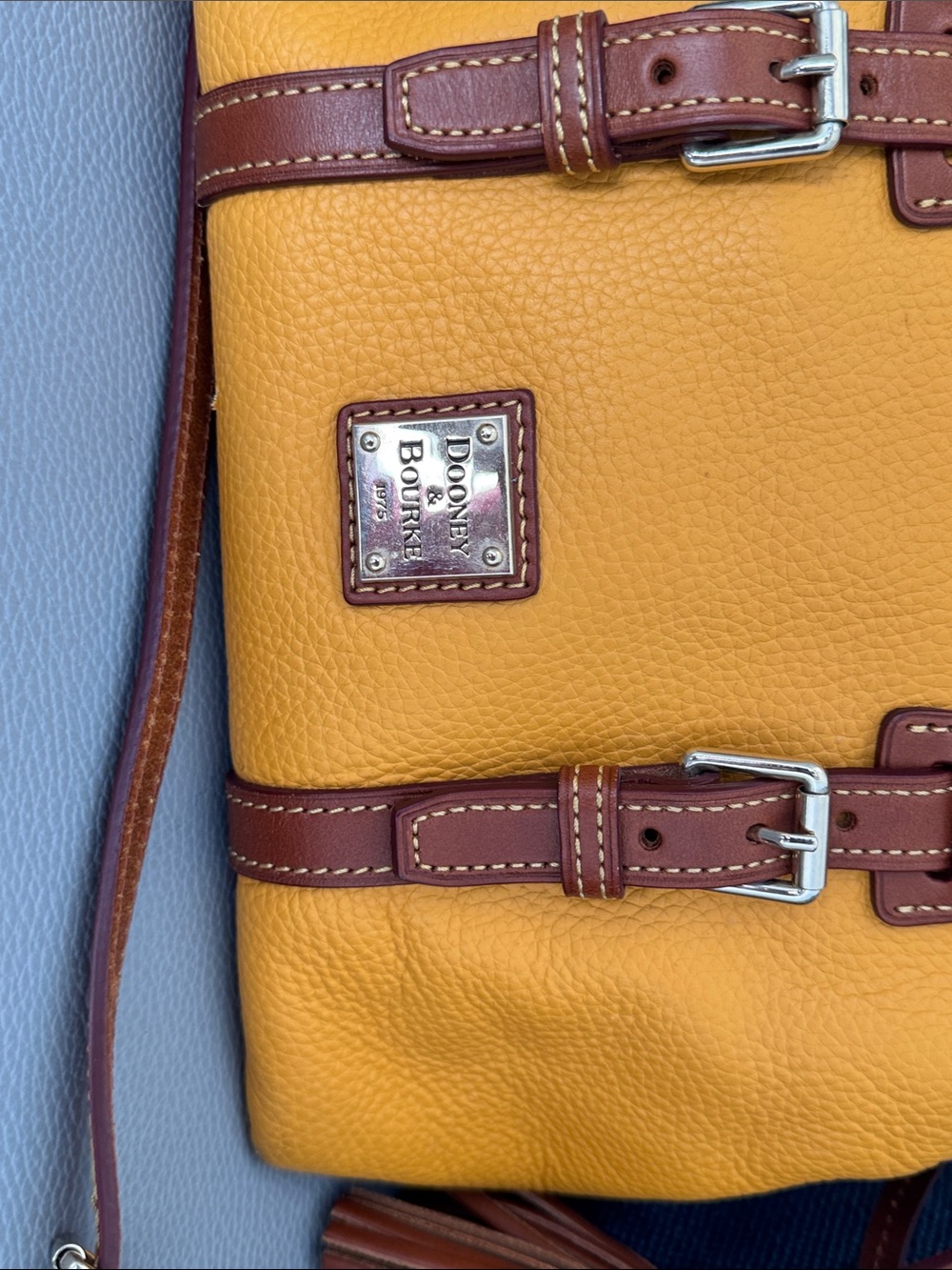DOONEY & BOURKE CANARY YELLOW & BROWN TRIM PEBBLED LEATHER SATCHEL & COIN POUCH - Picture 5 of 16